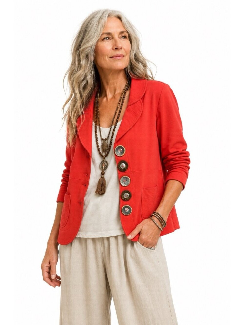 NEON BUDDHA jacket blazer orange PM petite lagenlook art teacher artsy organic